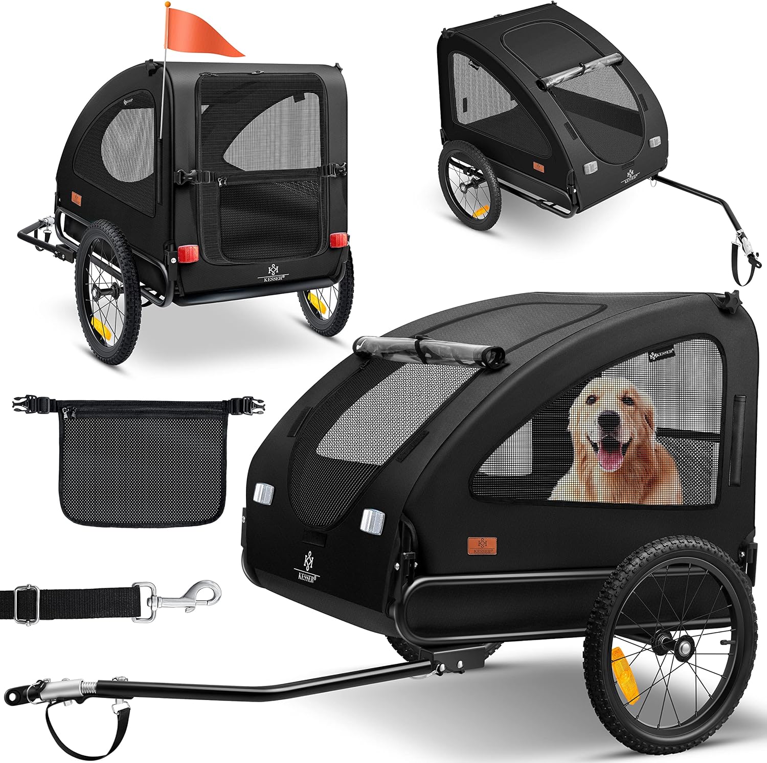 KESSER remorque vélo chien 2-en-1 pliable 45 kg – 146×75×87,5 cm
