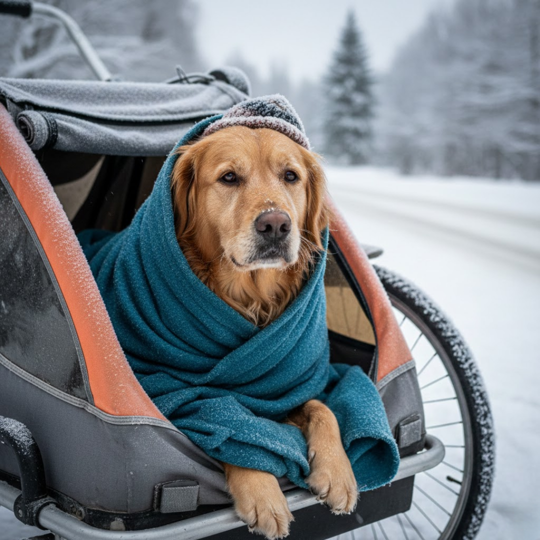 remorque vélo pour chien en hiver