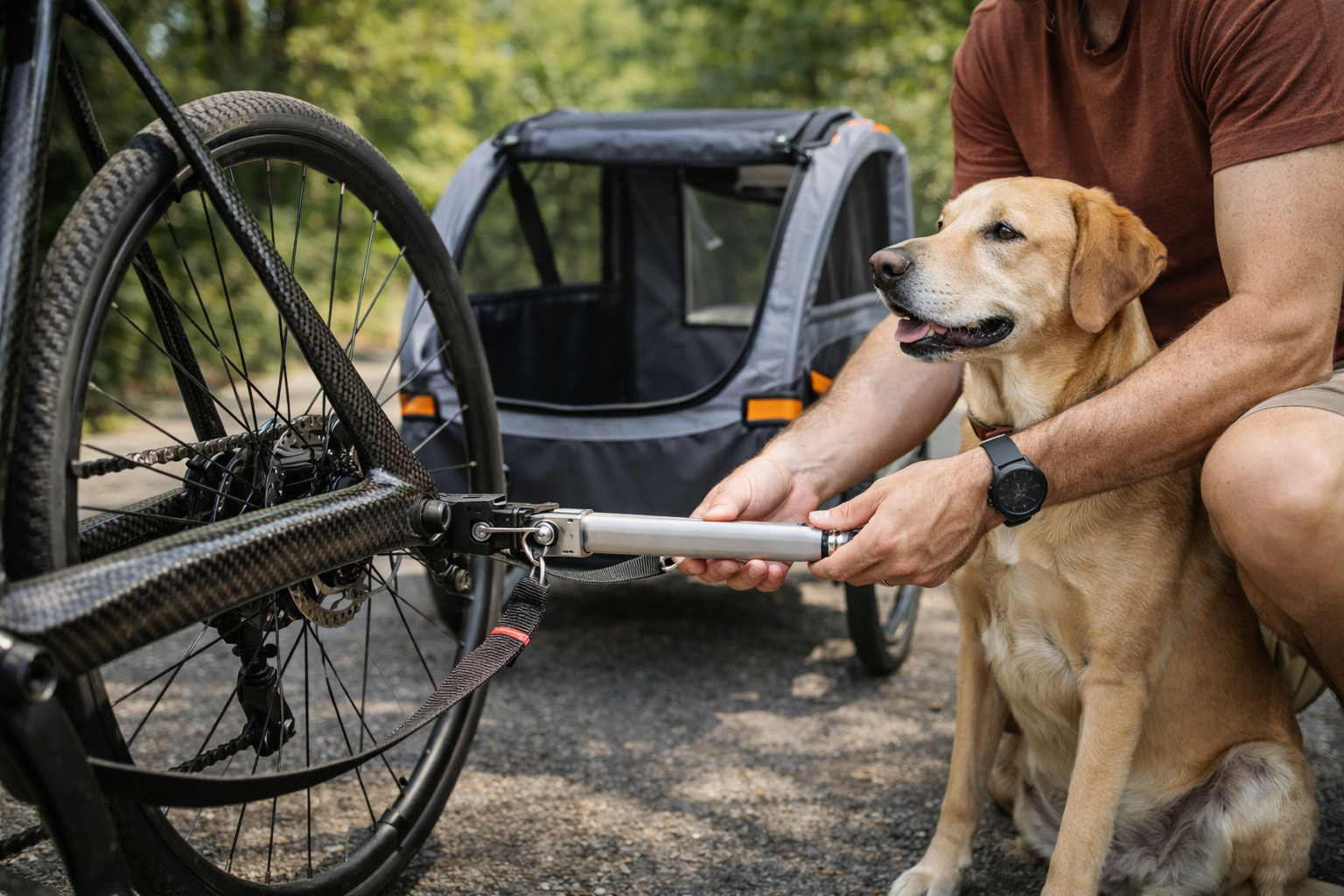 attacher remorque vélo chien a cadre carbone
