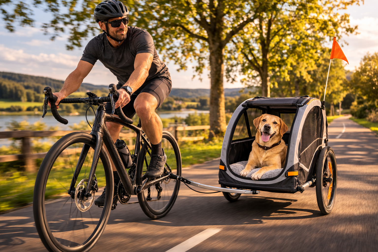 pédaler avec une remorque vélo chien