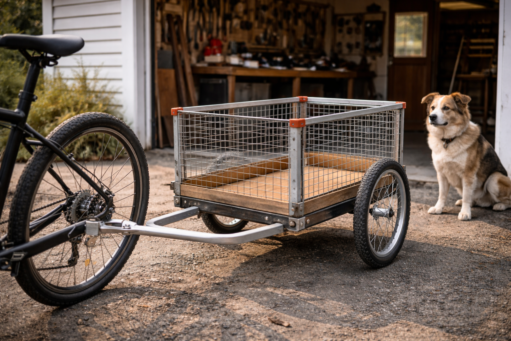 remorque vélo chien fabriquée à partir d'un caddie