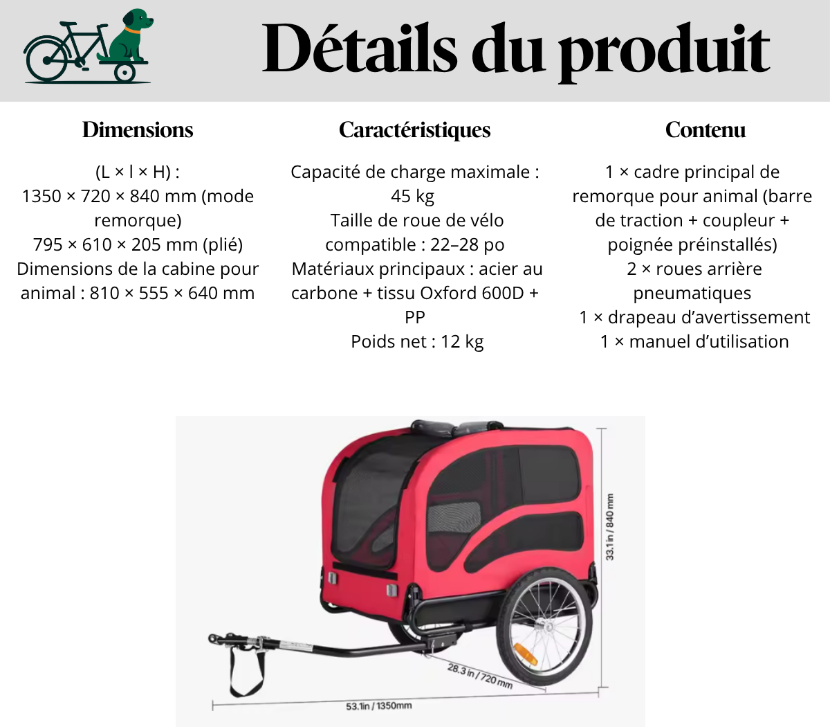 Remorque vélo pour chien 45 kg pliable SucceBuy – Image 3